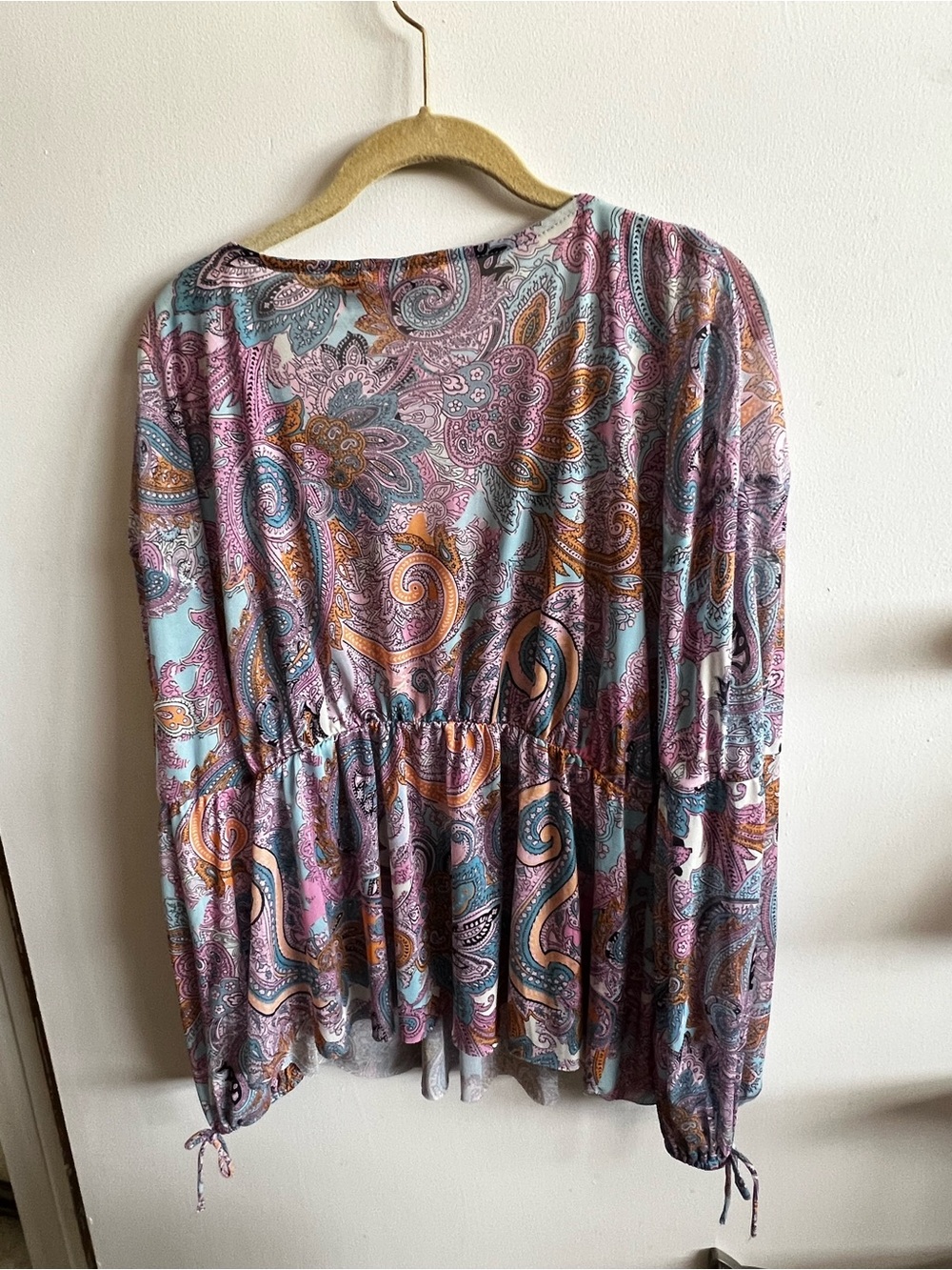 Paisley V-Neck Peplum Blouse in Purple Mix - Women’s Top - Picture 3 of 3